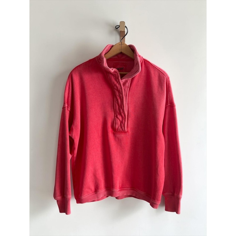 Aerie Womens XS Coral Pink Quilted Snap Mock Neck Oversized Sweatshirt Pullover